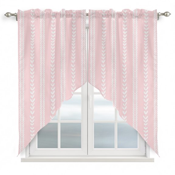 Hand-Drawn Lines Swag Valances for Windows 2 Pack Modern Abstract White Leaf Lines Pink Swag Kitchen Curtains 36 Inches Long Rod Pocket Short Window Treatment for Kitchen Bathroom 28"x36"