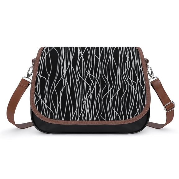 Hand Drawn Lines Vintage Crossbody Bag for Women Medium Leather Hobo Bags Shoulder Bag Classic City Leather Satchels