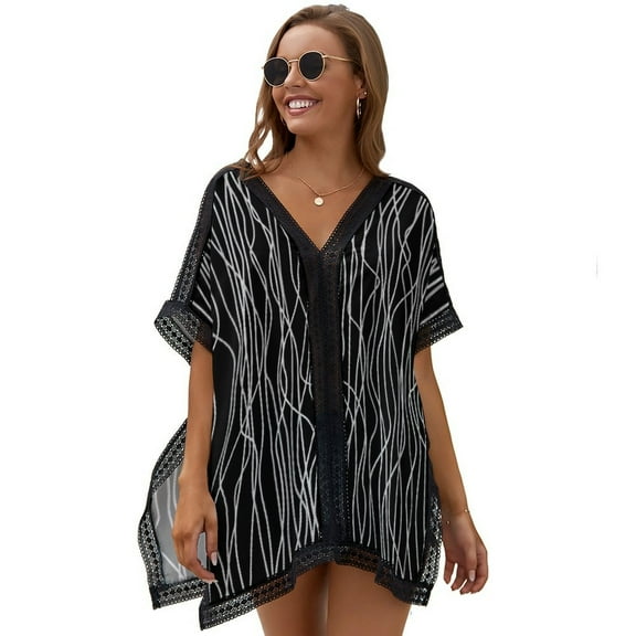 Hand Drawn Lines Women's Swimsuit Coverup Summer Beach Cover Up Bathing Suit Dress