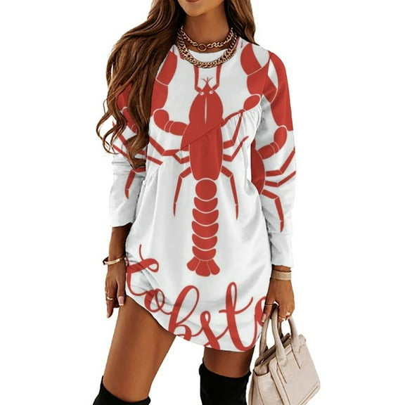 Hand Drawn Lobster Logo Loose Dress Evening Dress Summer Dresses for Women Luxury Dress Long Sleeved Dress