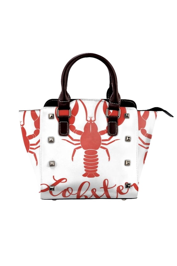 Hand Drawn Lobster Logo Rivet Fashion One-Shoulder Women's Handbag Tote Bag