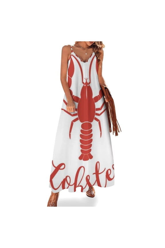 Hand Drawn Lobster Logo Sleeveless Dress Loose Women's Dress Dresses Luxury Evening Dresses