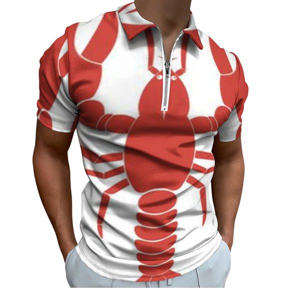 Hand Drawn Lobster Men Zipper T-shirt Summer Casual Short Sleeve T-shirt Top