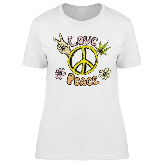 Hand Drawn Love Peace T-Shirt Women -Image by Shutterstock, Female x-Large