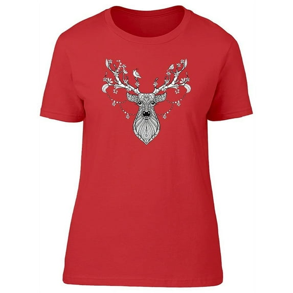 Hand Drawn Magic Horned Deer T-Shirt Women -Image by Shutterstock, Female XX-Large