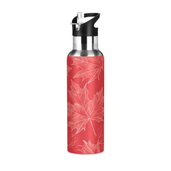 Water Bottles 34oz Straw Lid Wide Mouth Stainless Steel for School Sport Travel Hand Drawn Maple Leaves