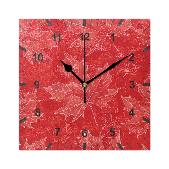 Hand Drawn Maple Leaves Wall Clock Battery Operated Silent Non-Ticking Bedroom Office Kitchen Home School Decor 7.8"(Black)