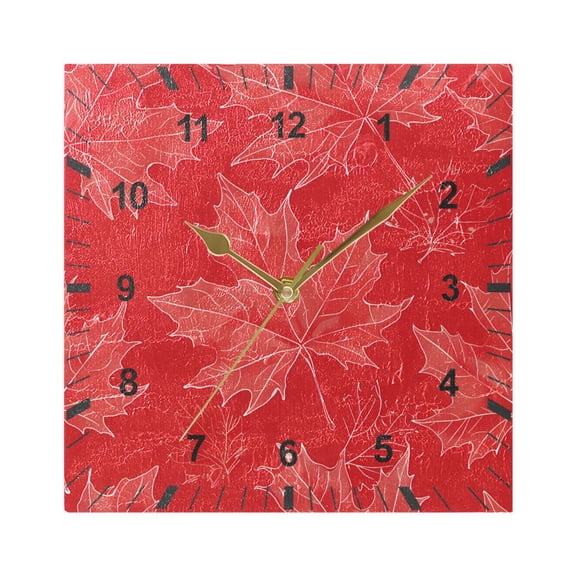 Hand Drawn Maple Leaves Wall Clock Battery Operated Silent Non-Ticking Bedroom Office Kitchen Home School Decor 7.8"(Gold)