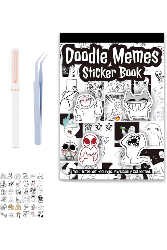 Hand-Drawn Meme Sticker Book, Internet Culture Decals for Journaling, Express Your Mood with Waterproof Vinyl Stickers, Youth Aesthetic, No Repeat Designs