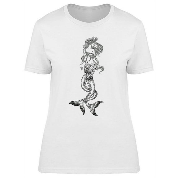 Hand Drawn Mermaid Sketch T-Shirt Women -Image by Shutterstock, Female 3X-Large