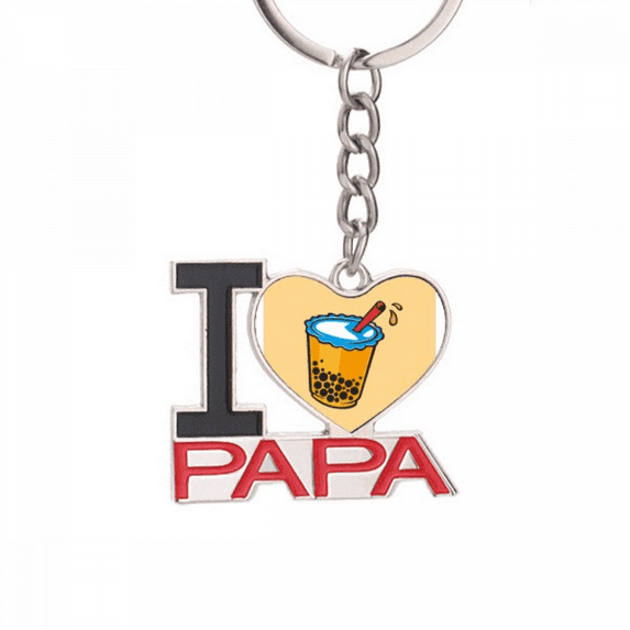 Hand Drawn Milk Tea Tempting Attract Keychain Metal Keyring Holder Love PAPA Father