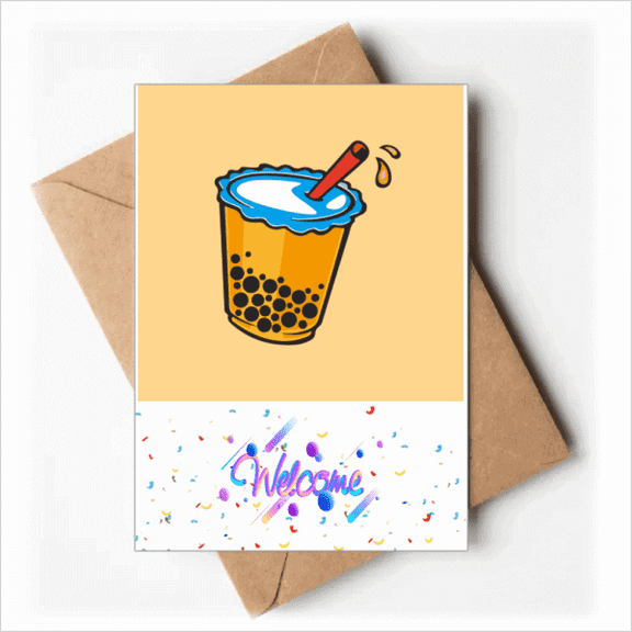 Hand Drawn Milk Tea Tempting Attract Welcome Back Greeting Cards Envelopes Blank