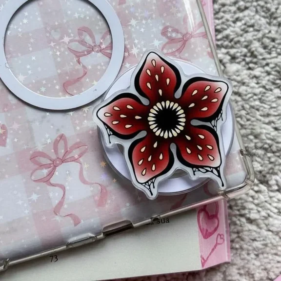 Hand-Drawn Monster Mouth Phone Grip - Creepy Floral Expanding Stand - Upside Down Inspired Finger