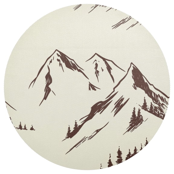 Hand Drawn Mountain Landscape 15.4in Diameter PVC Plate Mat, Heat-Resistant and Cuttable, Kitchen Decor