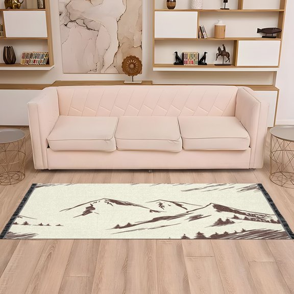 Hand Drawn Mountain Landscape 72x23.5" Bedroom Runner Rug, Durable and Non-Slip for Hallways and Living Rooms