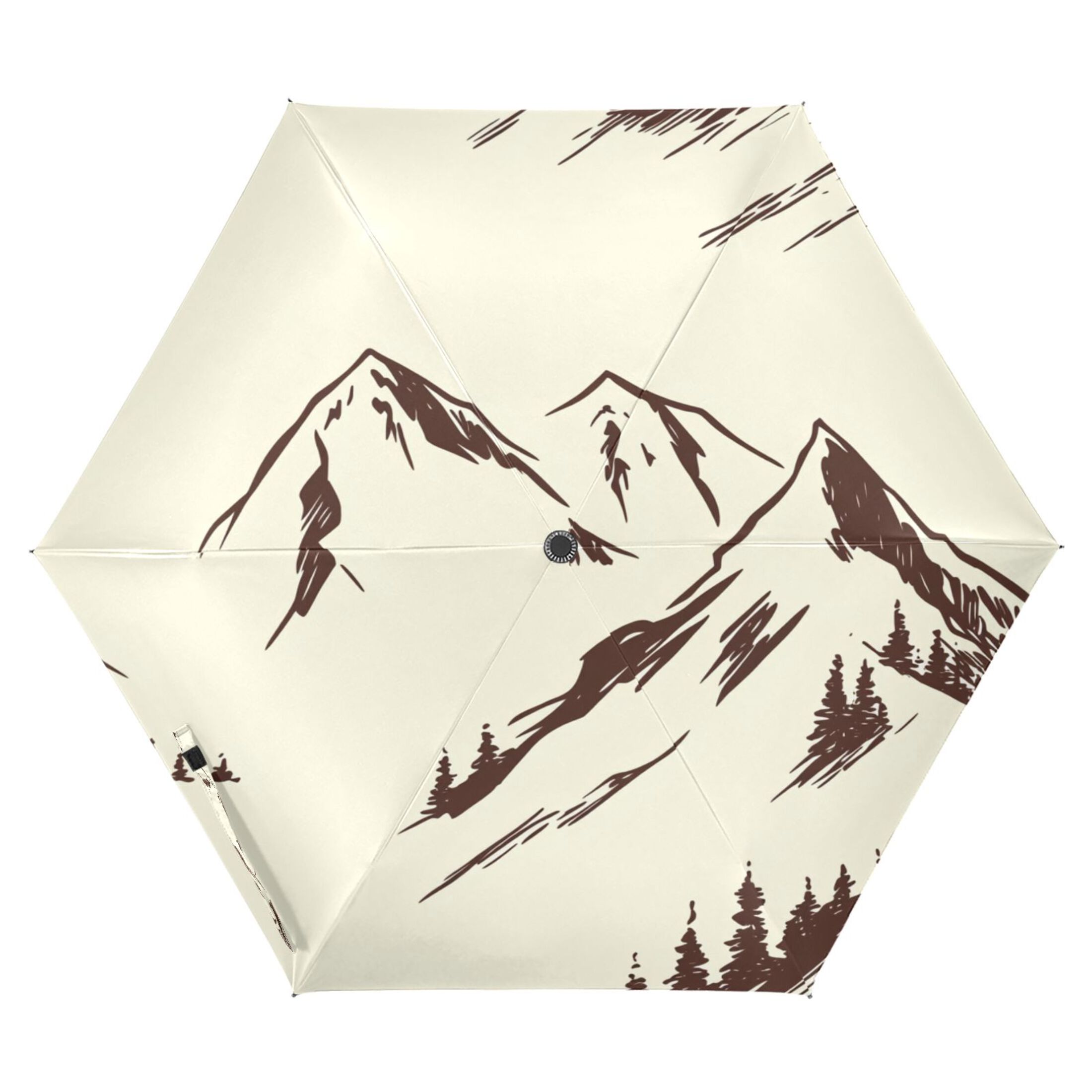 Hand Drawn Mountain Landscape Folding Umbrella UV50+ Waterproof Sun ...