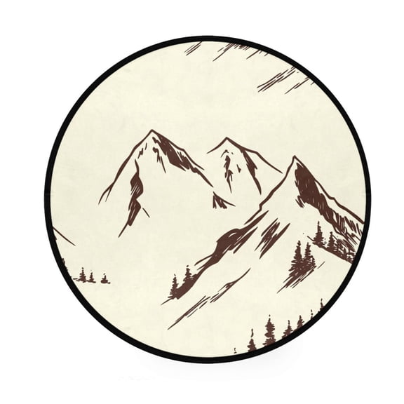 Hand Drawn Mountain Landscape Memory Foam Bath Mat 36" Absorbent Rug with Non Slip Base and 4 Bonus Pads