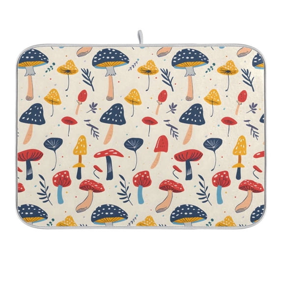 Hand Drawn Mushrooms Dish Drying Mat 16x18 Absorbent Microfiber Draining Rack Pad for Kitchen Counter Sink