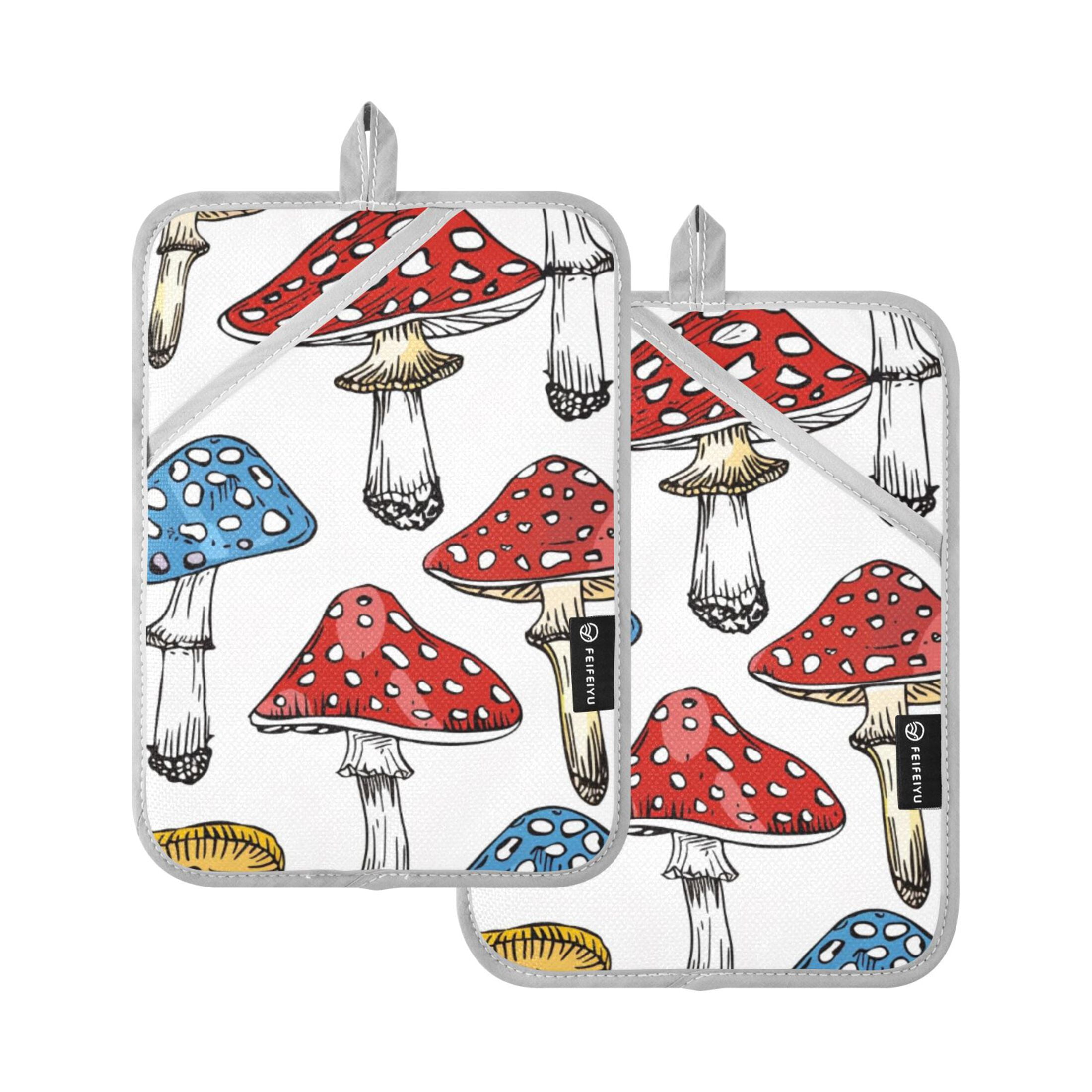 Hand Drawn Mushrooms Oven Mitts 2 Pcs Pot Holders Sets Heat Resistant for Kitchen Cooking Baking 7"x9.8" - Walmart.com