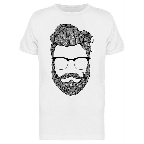 Hand Drawn Mustache Beard Sketch T-Shirt Men -Image by Shutterstock, Male 3X-Large