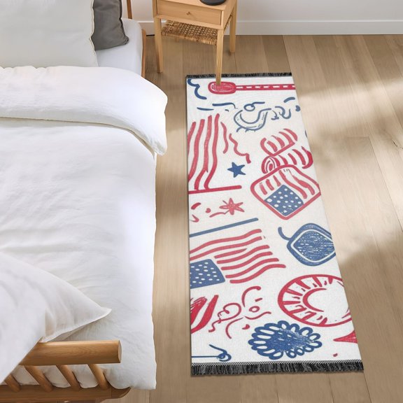 Hand Drawn National Flag Runner Area Rug 2x6 Soft Non-Slip Washable Bedside Carpet for Hallway Bedroom Living Room Home Decor