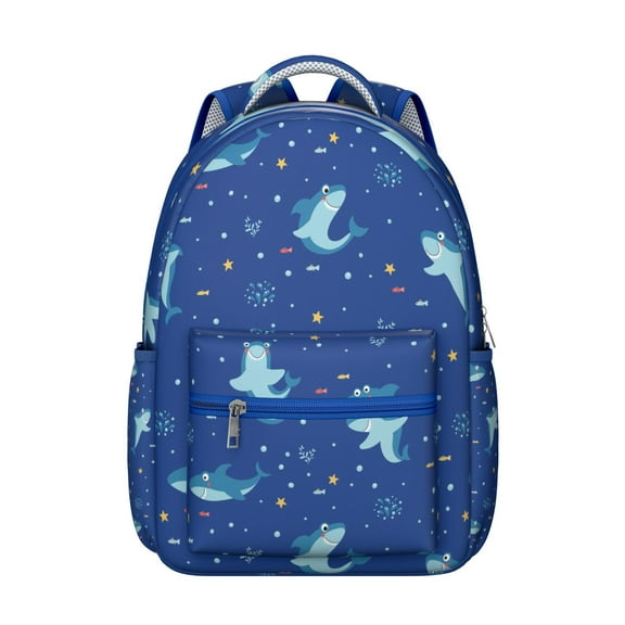 Hand Drawn Nautical Shark Backpack for Student Waterproof Scratch-Resistant Composite Oxford Cloth with Vintage Marine Life Chart, Comfortable Adjustable Straps, Large Capacity