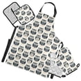 thumbnail image 1 of Hand Drawn Owls 5 Pcs Kitchen Set Heat Resistant Oven Mitts and Non-Slip Pot Holders with Adjustable Cooking Apron, 1 of 6