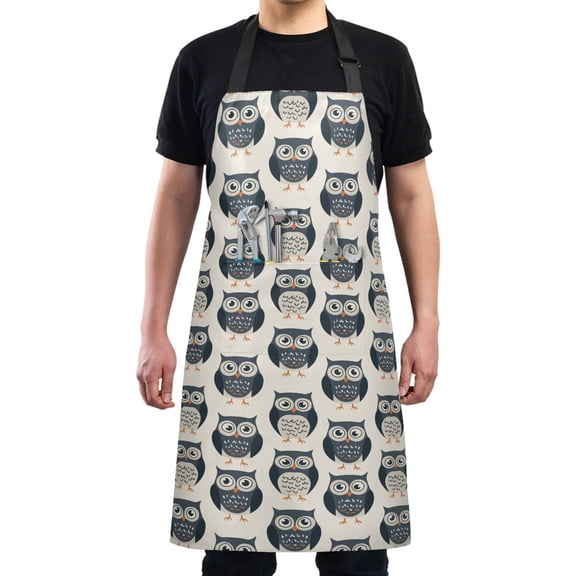 Hand Drawn Owls Kitchen Apron with 2 Pockets Adjustable waterproof Cooking Aprons for Women Men Chef
