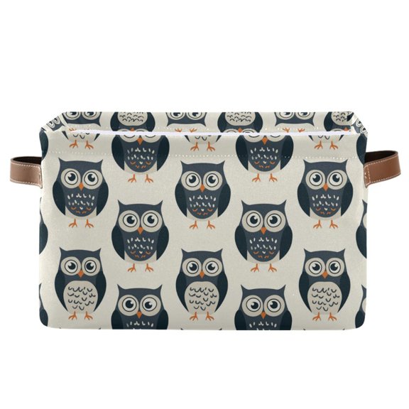 Hand Drawn Owls Storage Bins with Handle Fabric Organizer Basket Foldable Box 1 Pack 14.2x10.2x8.3