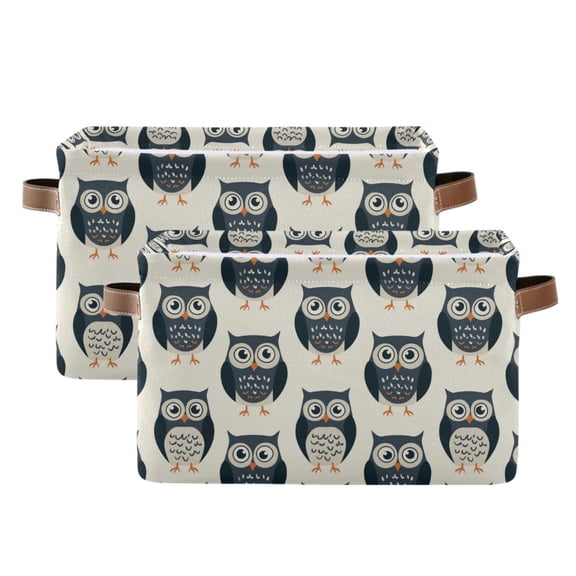 Hand Drawn Owls Storage Bins with Handle Fabric Organizer Basket Foldable Box 2 Pack 14.2x10.2x8.3