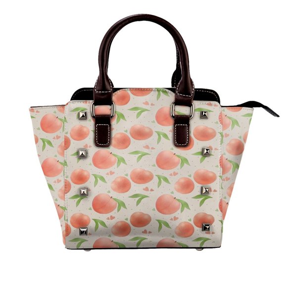 Hand Drawn Peach Pattern Rivet Fashion One-Shoulder Women's Handbag Tote Bag