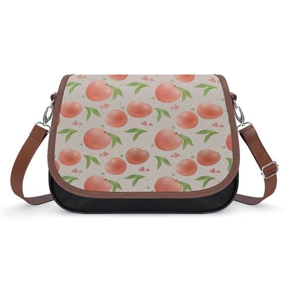 Hand Drawn Peach Pattern Vintage Crossbody Bag for Women Medium Leather Hobo Bags Shoulder Bag Classic City Leather Satchels