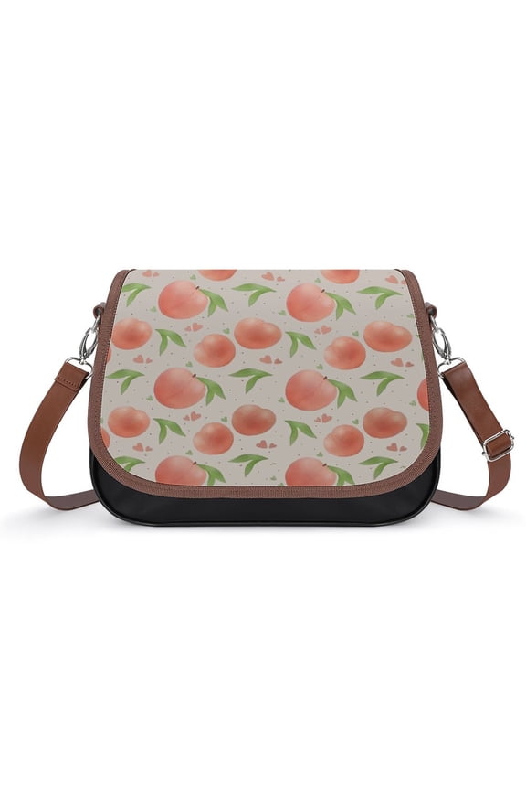 Hand Drawn Peach Pattern Vintage Crossbody Bag for Women Medium Leather Hobo Bags Shoulder Bag Classic City Leather Satchels