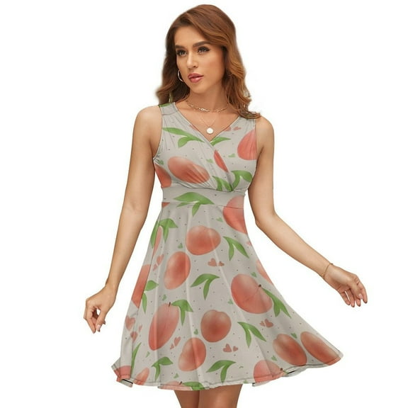 Hand Drawn Peach Pattern Women's Tank Dress V Neck Sleeveless Summer Sundress