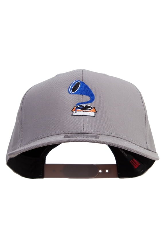 Hand Drawn Phonograph Embroidered Solid Cotton Twill Pro Style Cap - Grey OSFM