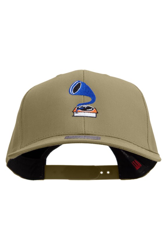 Hand Drawn Phonograph Embroidered Solid Cotton Twill Pro Style Cap - Khaki OSFM
