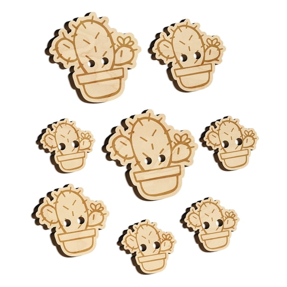 Hand Drawn Prickly Pear Cactus Doodle Wood Buttons for Crochet Knitting Sewing DIY Craft - 1.25 Inch Large (5pcs)