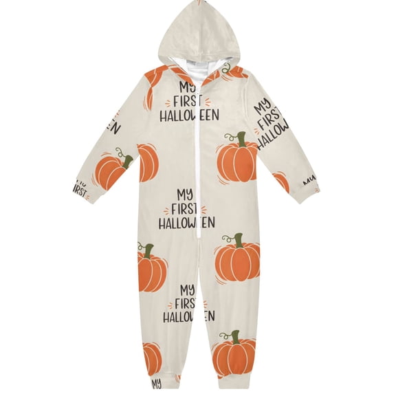 Hand Drawn Pumpkin Boys & Girls Hooded One-Piece Pajamas Warm Crystal velvet Hooded Long Sleeve Loungewear Jumpsuit Unisex