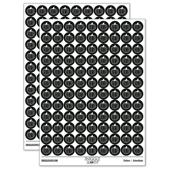 Hand Drawn Pumpkin Doodle Fall Thanksgiving Halloween 200+ Round Stickers - Black - Gloss Finish - 0.50" Size