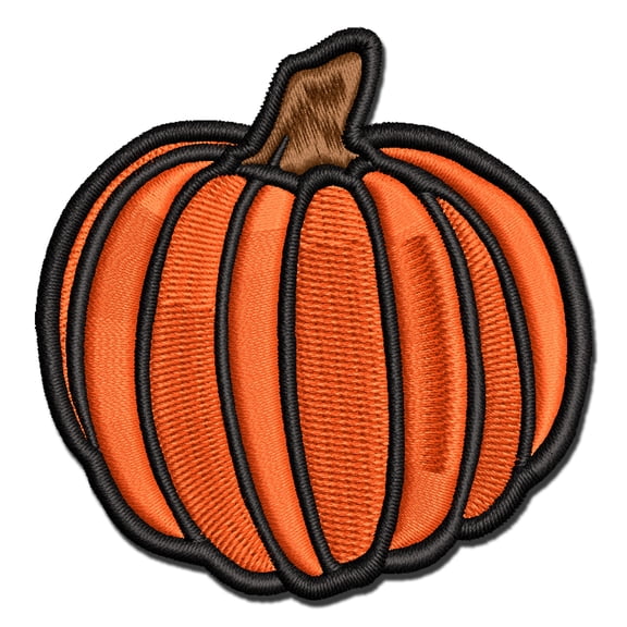 Hand Drawn Pumpkin Doodle Fall Thanksgiving Halloween Applique Multi-Color Embroidered Iron-On Patch - 3 Inch Medium