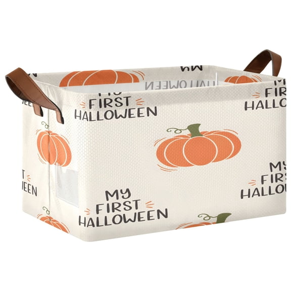 Hand Drawn Pumpkin Foldable Storage Large Fabric Storage Baskets Organizer Storage Bins with Handles for Shelves