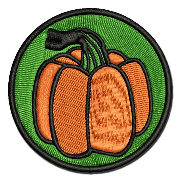 Hand Drawn Pumpkin Gnarled Stem Doodle Fall Thanksgiving Halloween Applique Multi-Color Embroidered Iron-On Patch - 2.0 Inch Mini