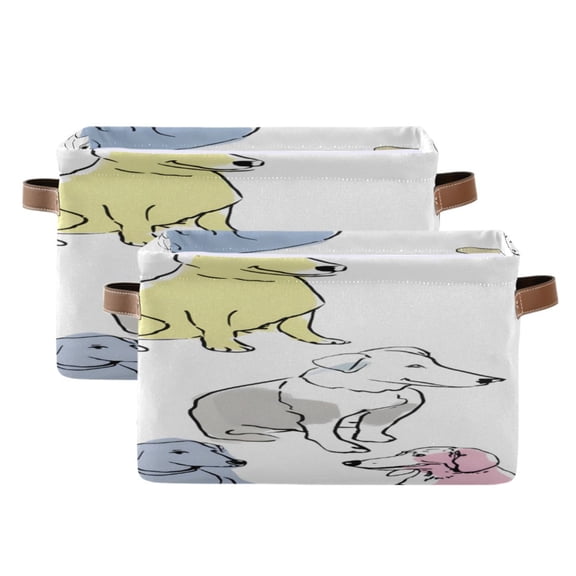 Hand Drawn Puppies Dogs Cute Square Storage Bins with Handles Collapsible Containing Box 2 Packs