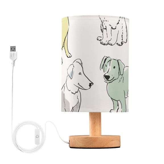 Hand Drawn Puppies Dogs Cute Table Lamp with USB Port LED Warm Light Lamp Night Light Home Decor