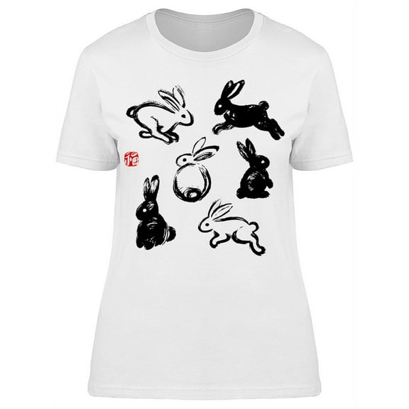 Hand Drawn Rabbits T-Shirt Women -Image by Shutterstock, Female x-Large