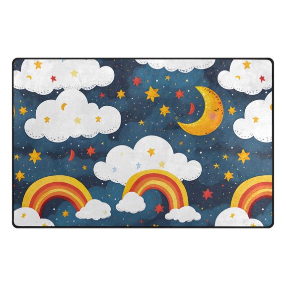 Hand Drawn Rainbow Pattern Memory Foam Area Rug 60"x39" Non Slip, Absorbent, Fade Proof for Living Room, Bedroom, Office