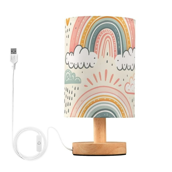 Hand Drawn Rainbow Rain Cloud Bedside Desk Lamp LED Table Nightstand Lamps Warm Light Fabric Lampshade for Home Bedroom Office Living Room Decor
