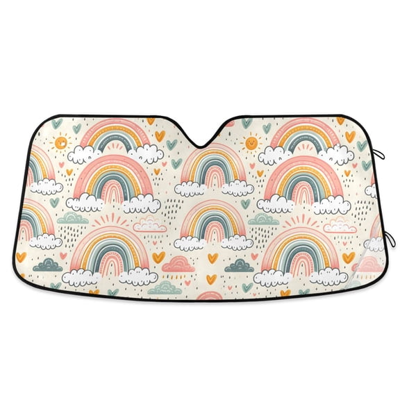 Hand Drawn Rainbow Rain Cloud Car Windshield Sun Shade Foldable Car Front Window Visor Heat and UV Protection 55x27.6