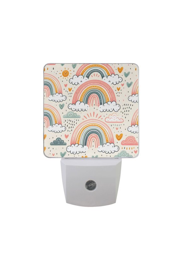 Hand Drawn Rainbow Rain Cloud Night Light 2 Pack LED Nightlight Plug into Wall Dusk to Dawn Sensor Soft White