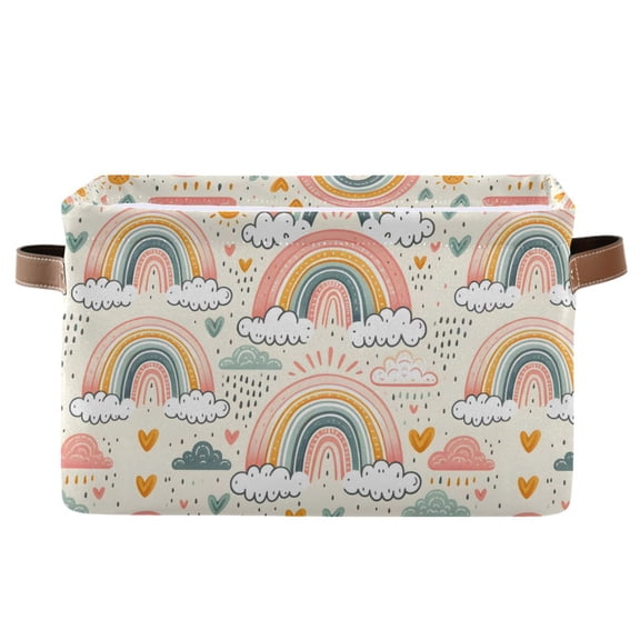 Hand Drawn Rainbow Rain Cloud Storage Bins with Handle Fabric Organizer Basket Foldable Box 1 Pack 14.2x10.2x8.3